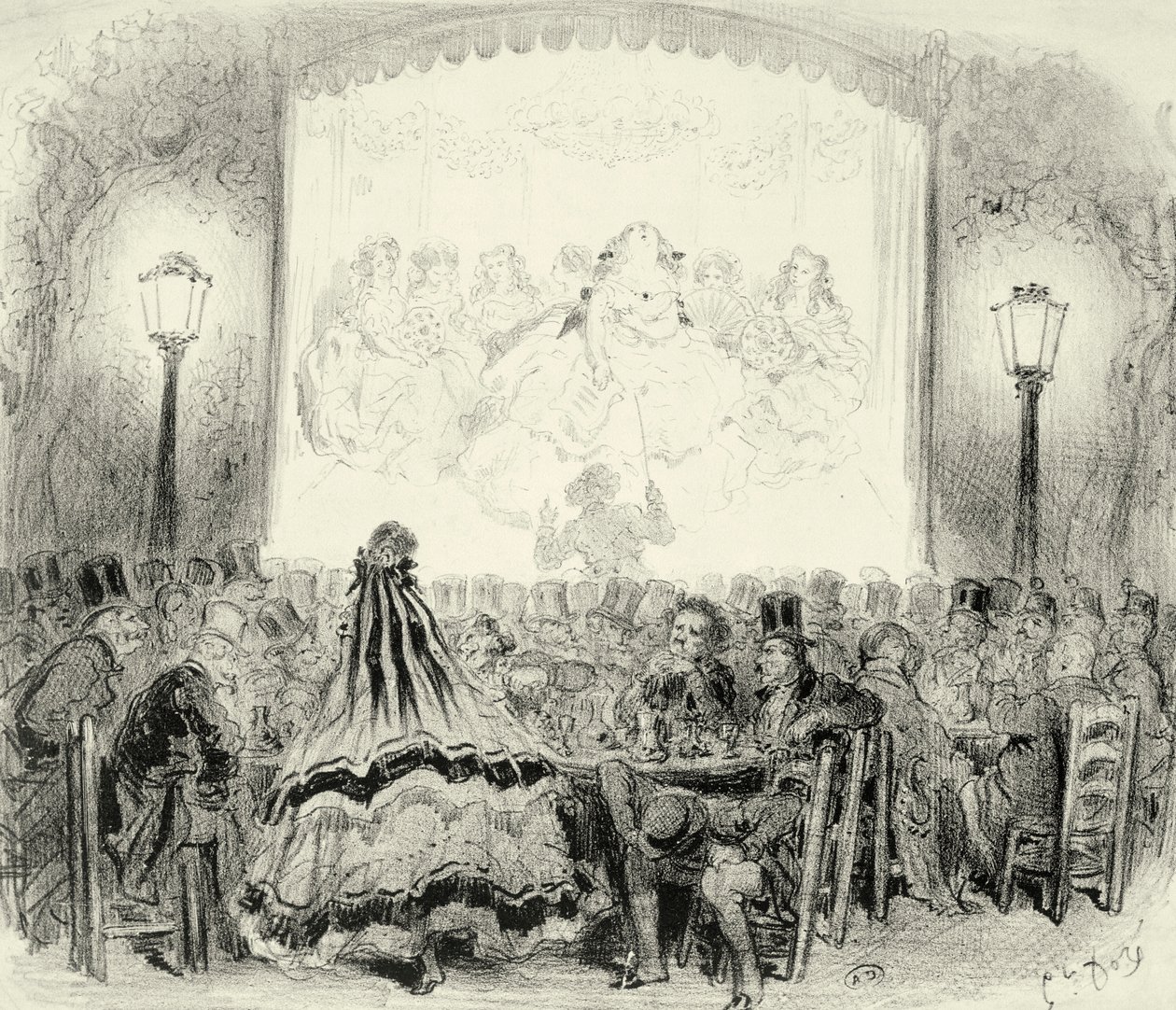 Salle de concert de café en France, vers 1865, gravure - Gustave Dore
