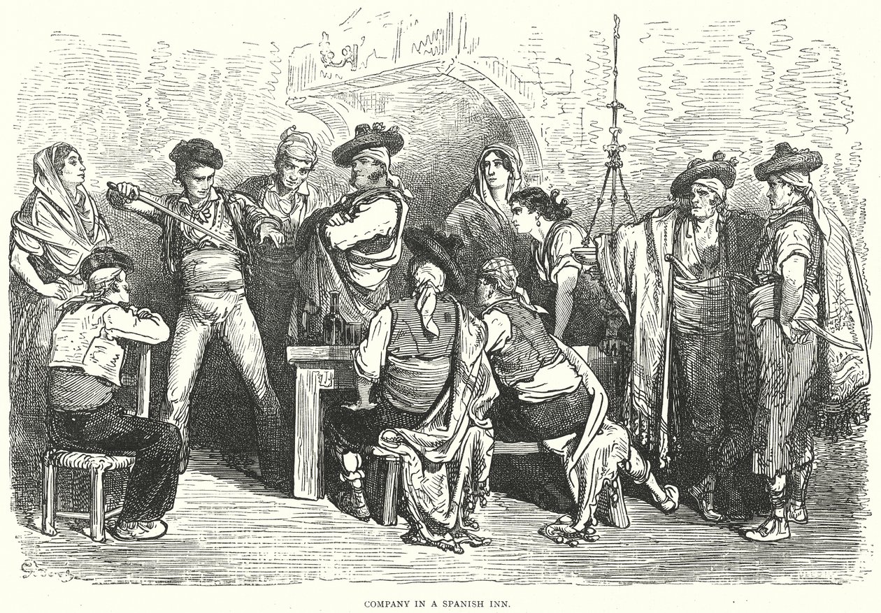 Compagnie dans une auberge espagnole (gravure) - Gustave Dore