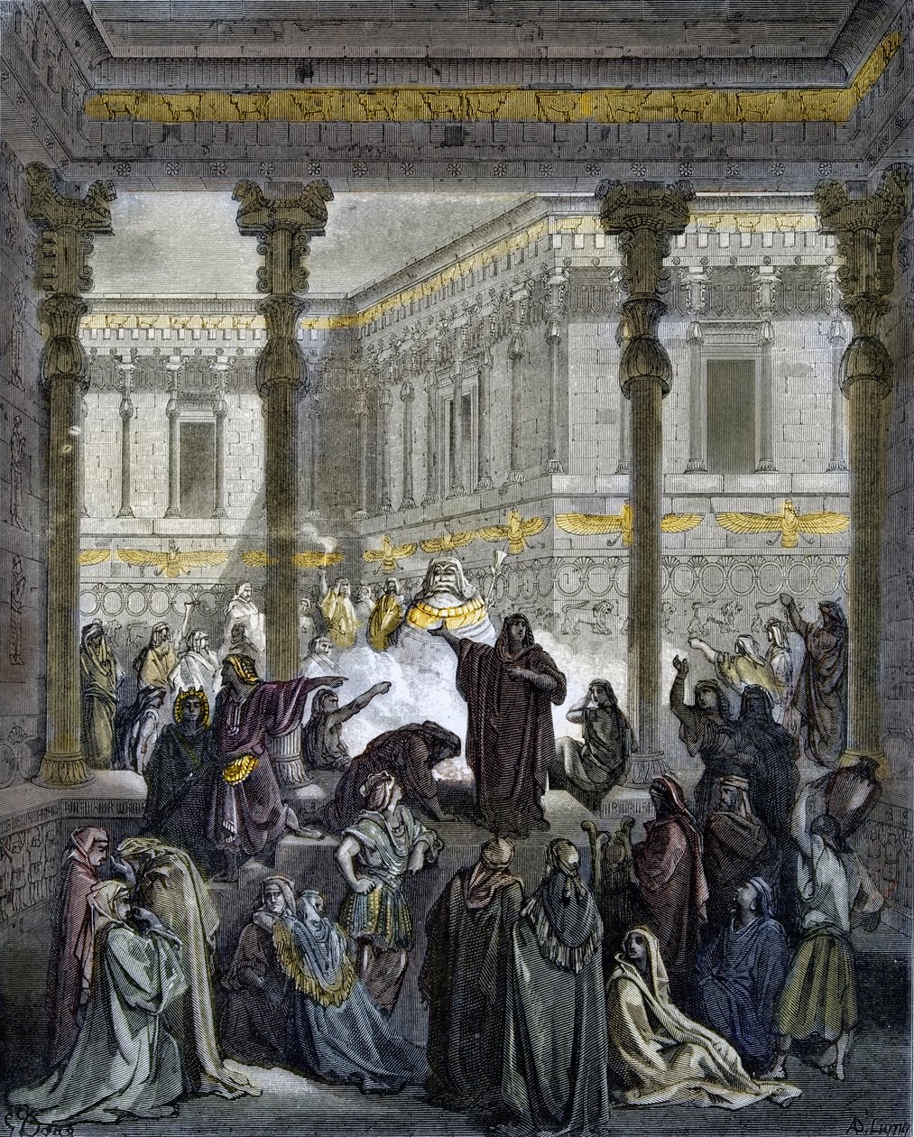 Daniel confondant les prêtres de Baal - gravure dans « La Bible illustrée » par Gustave Doré (1832-1883) - Gravure de « La Bible de Doré » - Gustave Dore