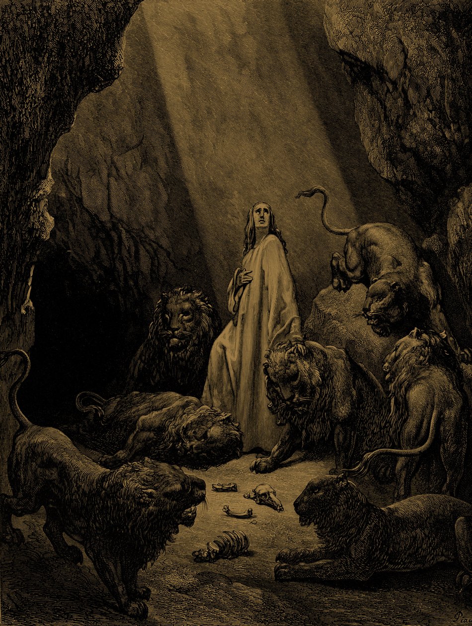 Daniel dans la fosse aux lions, par Doré. - Bible - Gustave Dore
