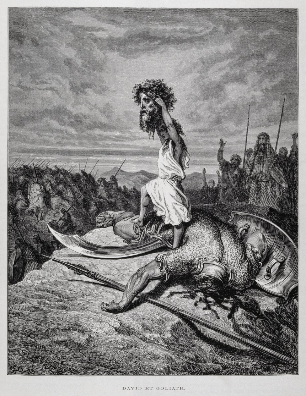 David tue Goliath, Illustration de la Bible de Doré - Gustave Dore