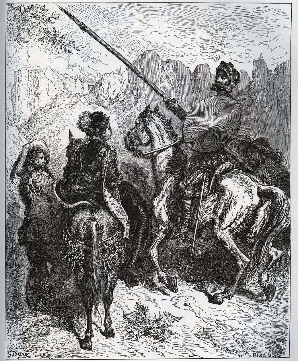 Don Quichotte accepte la mission proposée par Dorothée-Princesse de Micomicon - de "Don Quichotte de la Manche" de Miguel Cervantes - Gustave Dore