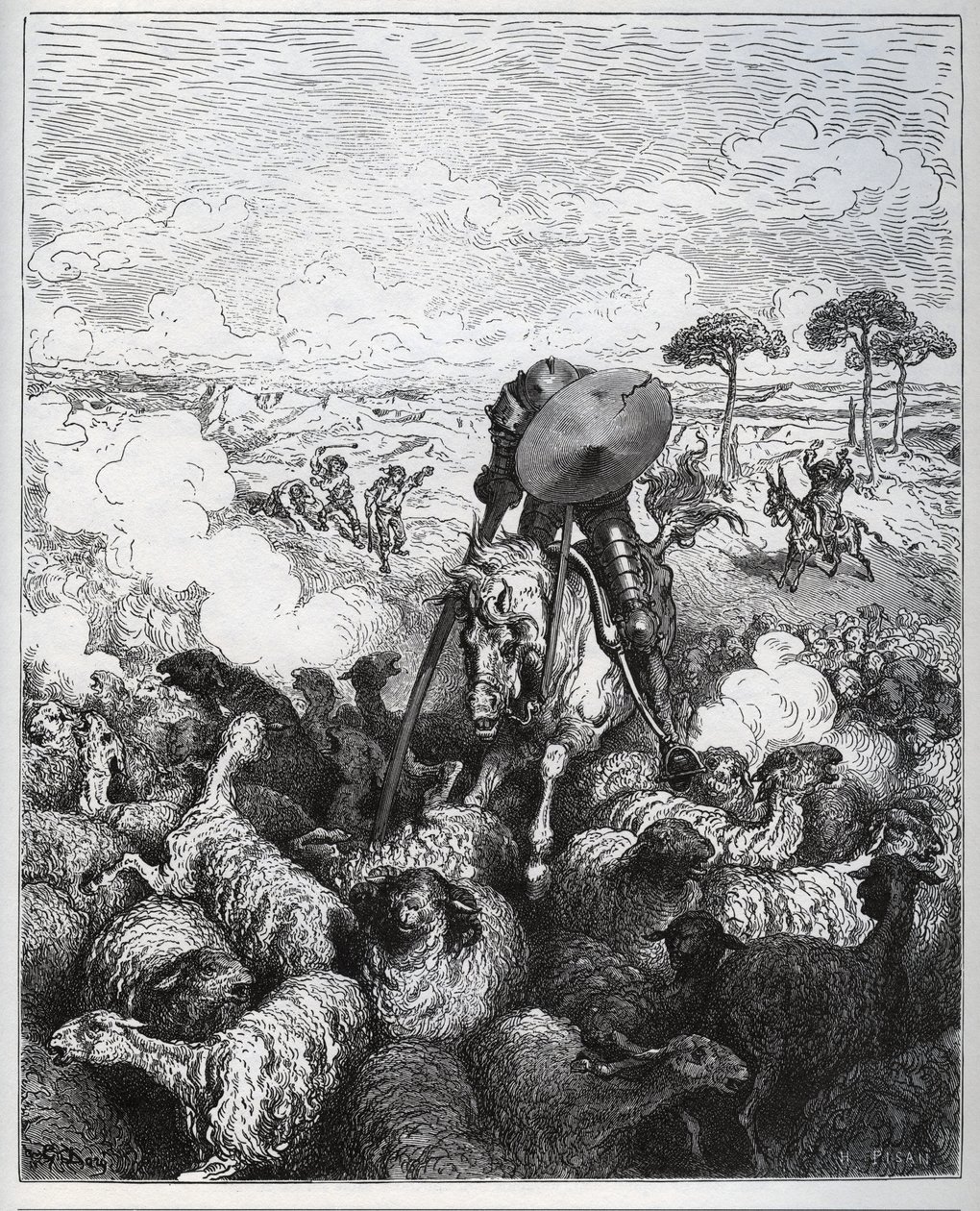 Don Quichotte attaque un troupeau de moutons, croyant qu
