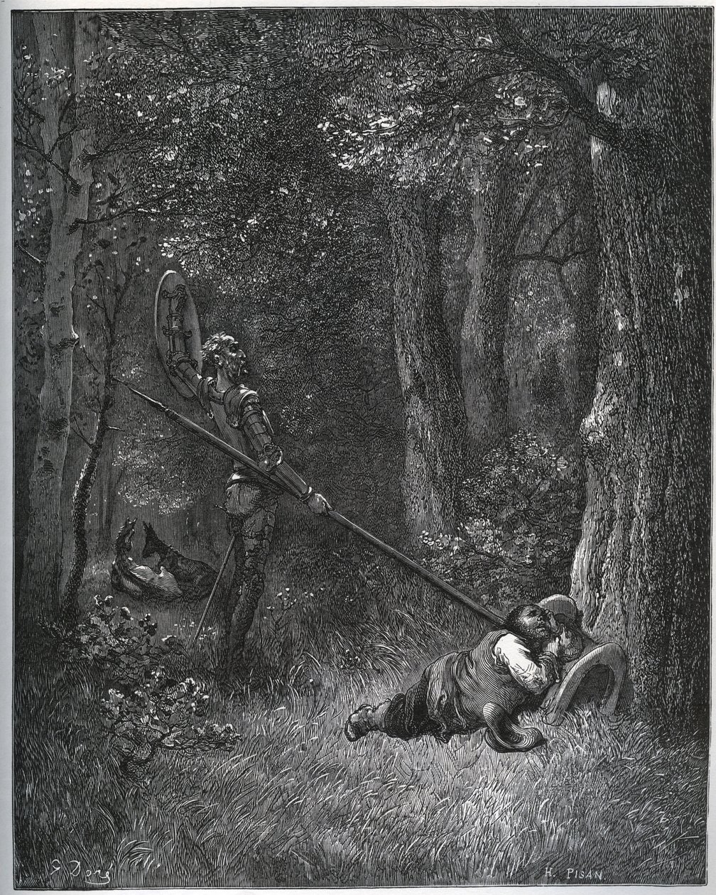 Don Quichotte réveillant Sancho Panza - de "Don Quichotte de la Manche" de Miguel Cervantes - Gustave Dore