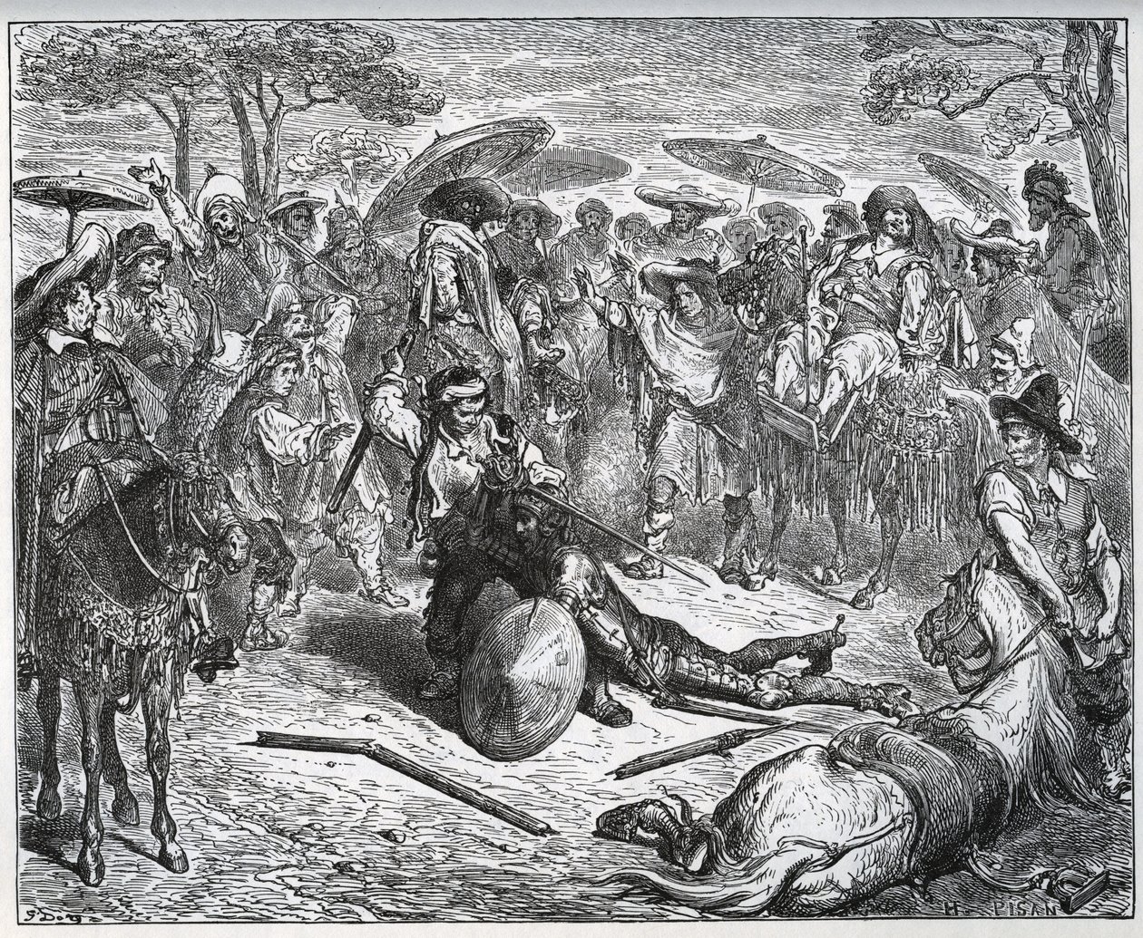 Don Quichotte battu au milieu d