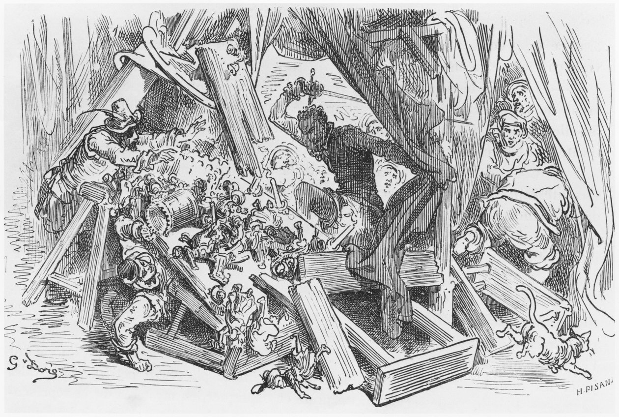 Don Quichotte combattant les marionnettes, illustration de 