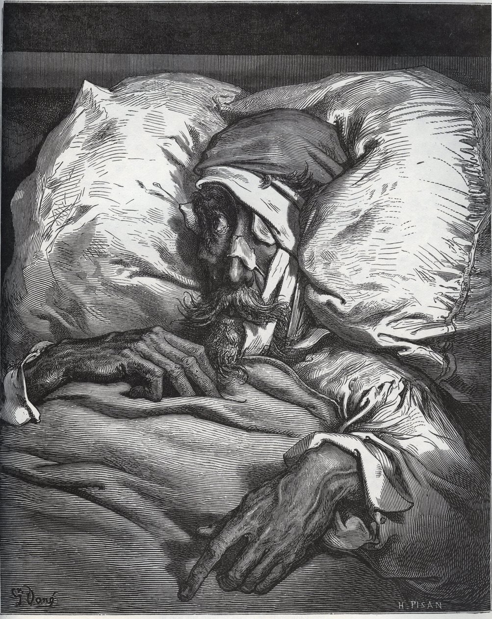 Don Quichotte blessé - de "Don Quichotte de la Manche" par Miguel Cervantes (1547-1616) - Gravure sur bois d