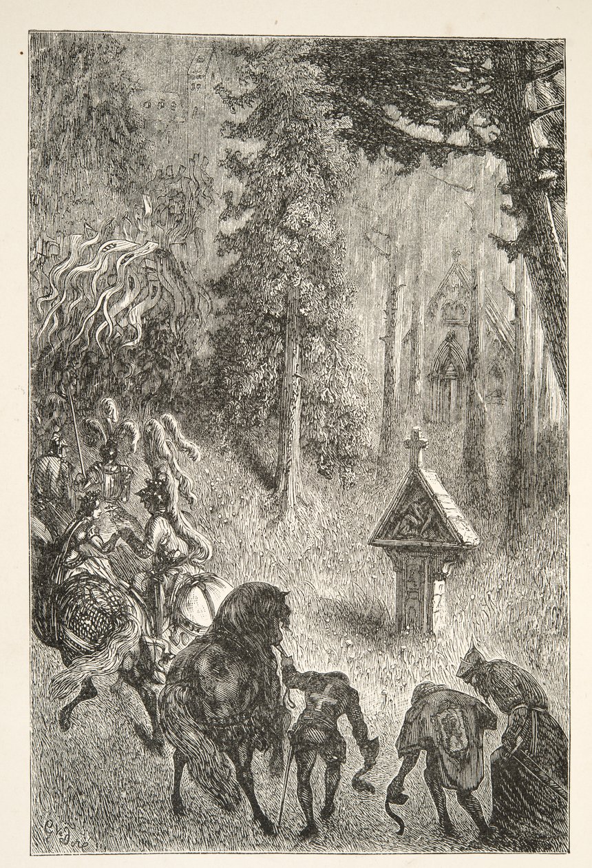 Escortant Guenever de Cameliard, des Histoires des jours du roi Arthur par Charles Henry Hanson, pub.1898 - Gustave Dore