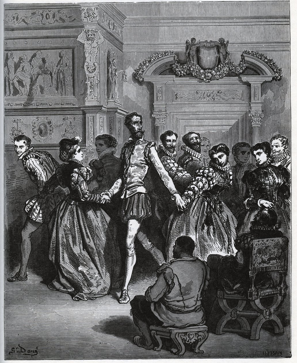 Soirée organisée après Don Antonio. Don Quichotte découvre sans apprécier les plaisirs de la danse - de "Don Quichotte de la Manche" de Miguel Cervantes - Gustave Dore