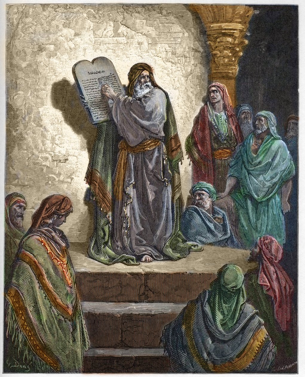 Esdras le Scribe lit la Loi au peuple - gravure dans « La Bible illustrée » par Gustave Doré (1832-1883) - Gravure de « La Bible de Doré » - Gustave Dore