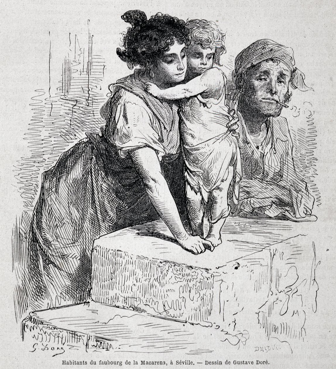 Famille du faubourg de Macarena à Séville - dess. par Gustave Doré, dans « Le Tour du monde », 2ème semaine 1865 - Gustave Dore