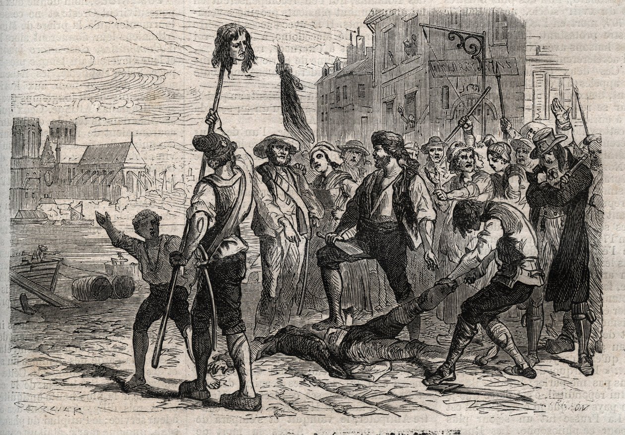 Révolution française : Mort de Jacques de Flesselles, comte de Brégy (1730-1789), administrateur français, prévôt des marchands sur les degrés de l