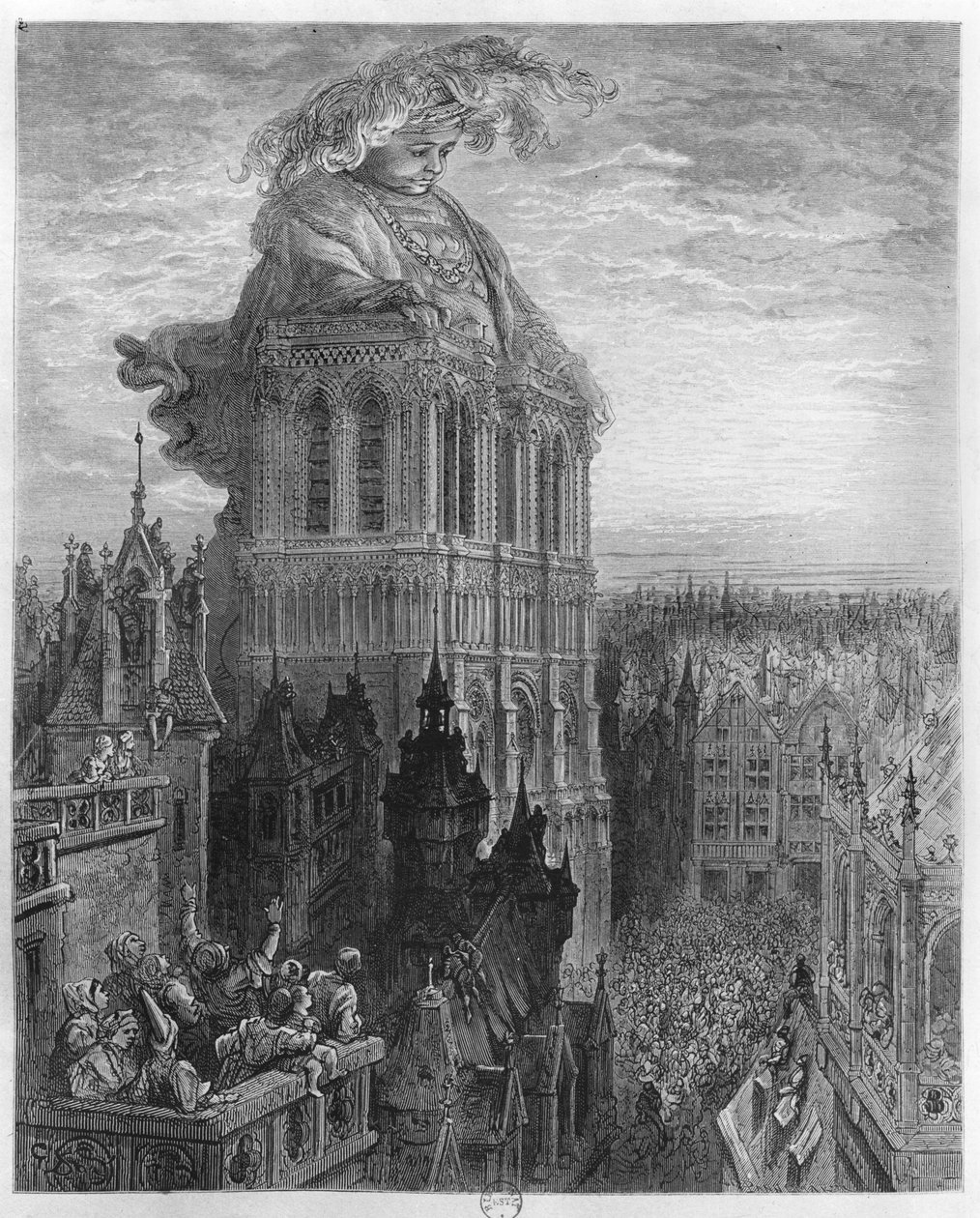 Gargantua sur les tours de Notre-Dame à Paris, illustration de 