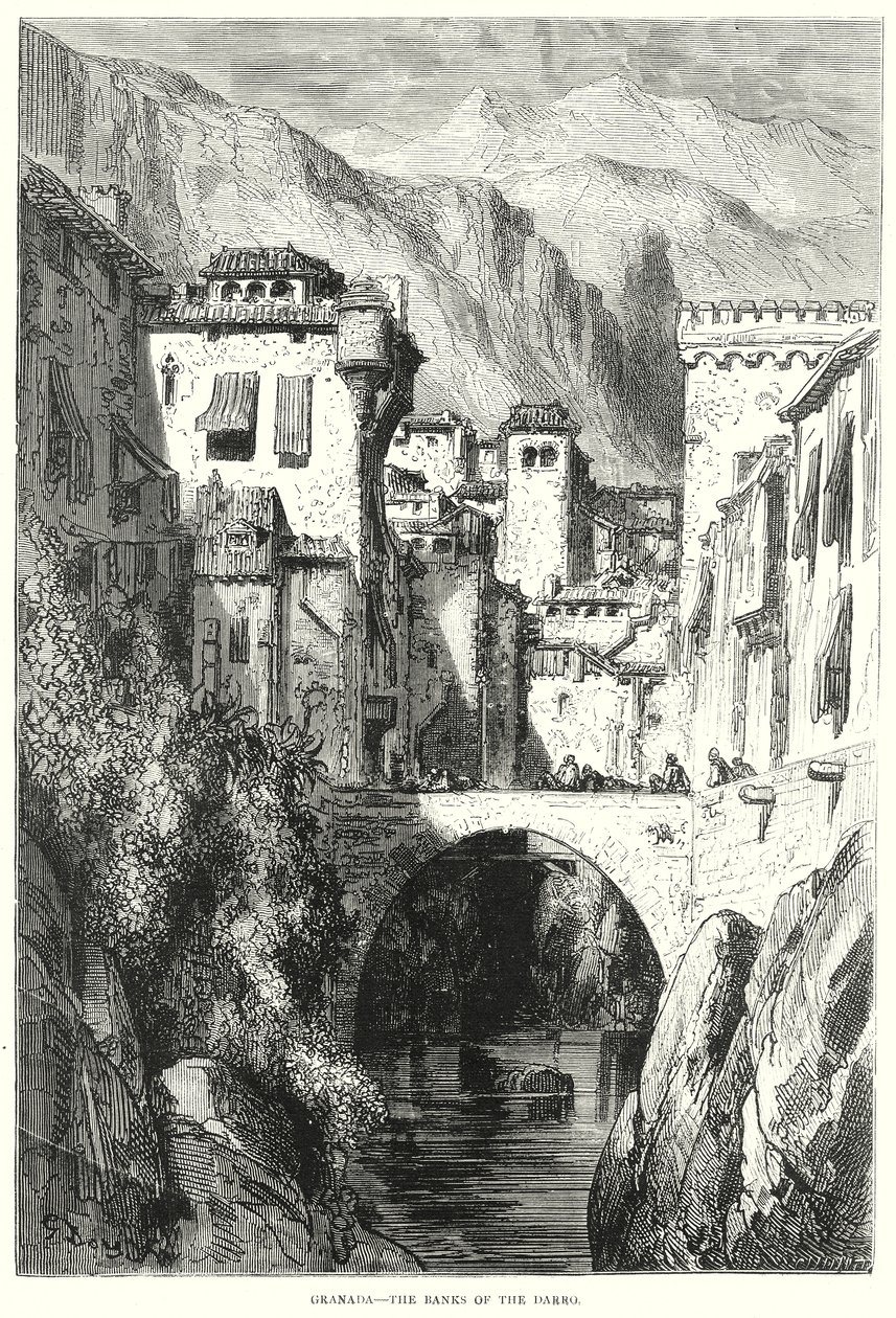 Grenade - Les rives du Darro (gravure) - Gustave Dore