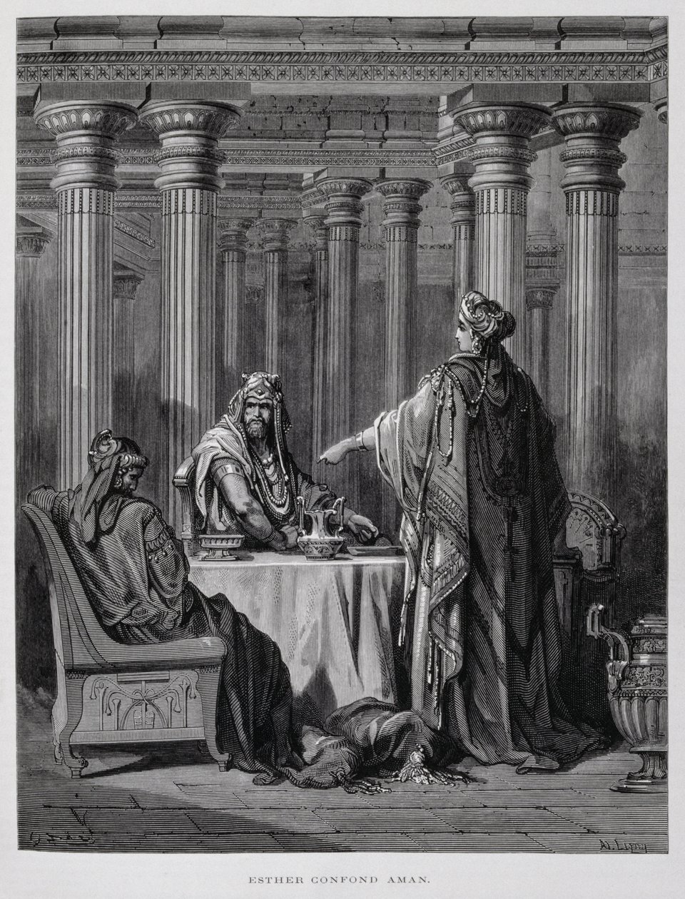 Haman dénoncé par la reine Esther, Illustration de la Bible de Doré - Gustave Dore