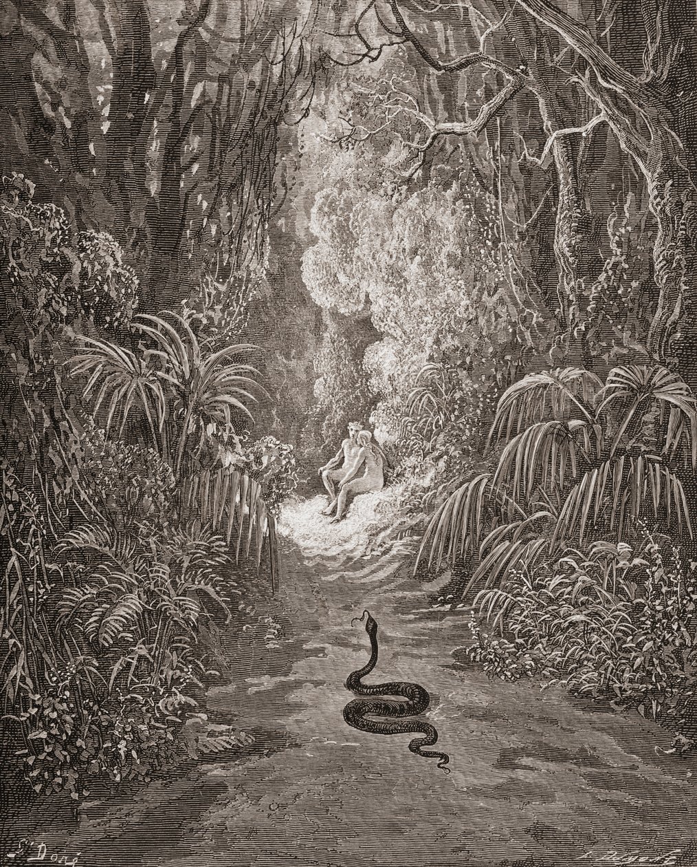Illustration par Gustave Doré 1832-1883 artiste et illustrateur français pour Le Paradis perdu de John Milton Livre IX lignes 434 et 435 - Gustave Dore