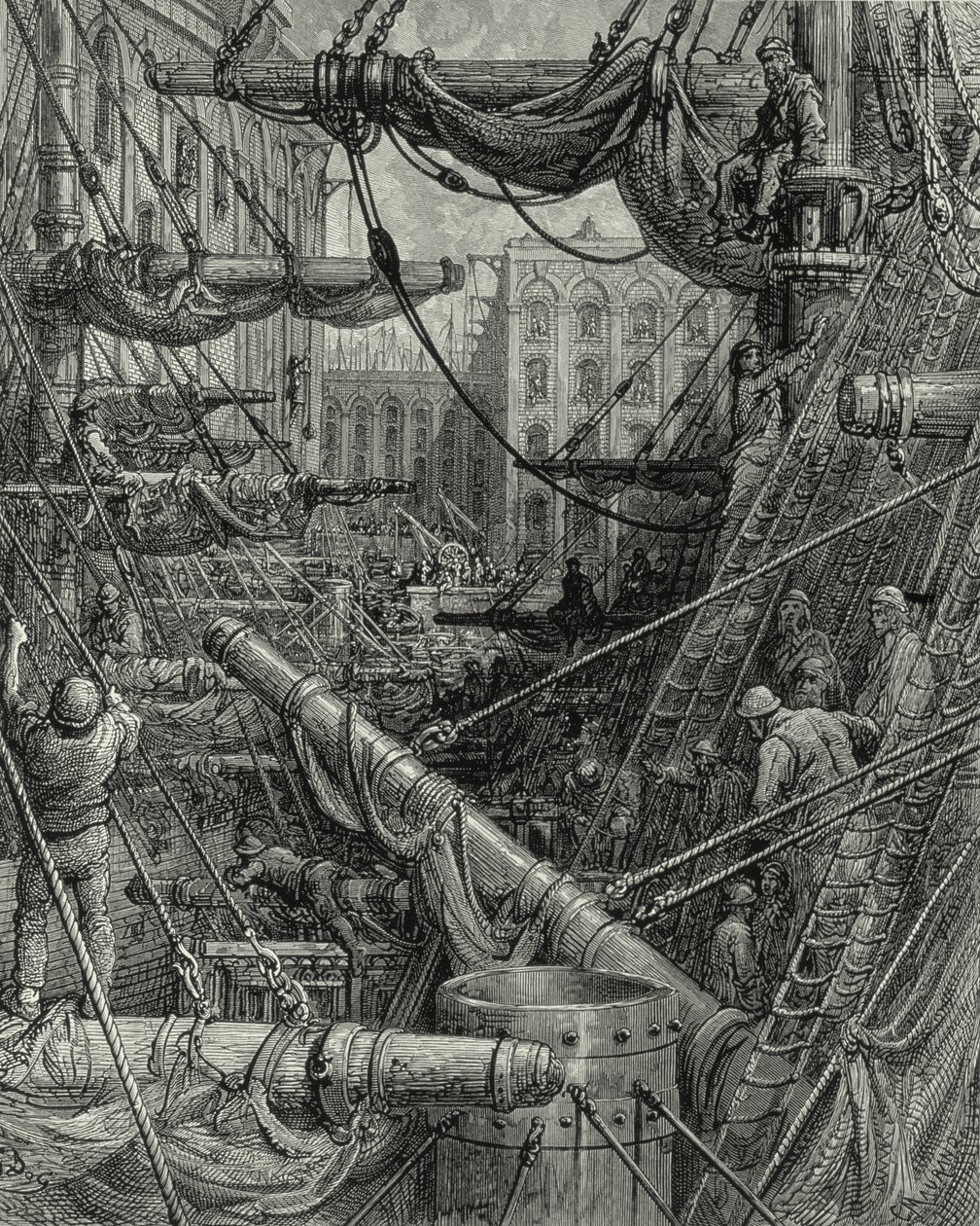 Dans les docks de Londres. Gravure : Gustave Doré. De : "London - A Pilgrimage", texte de W. B. Jerrold, gravé par C. Maurant, 1872. - Gustave Dore