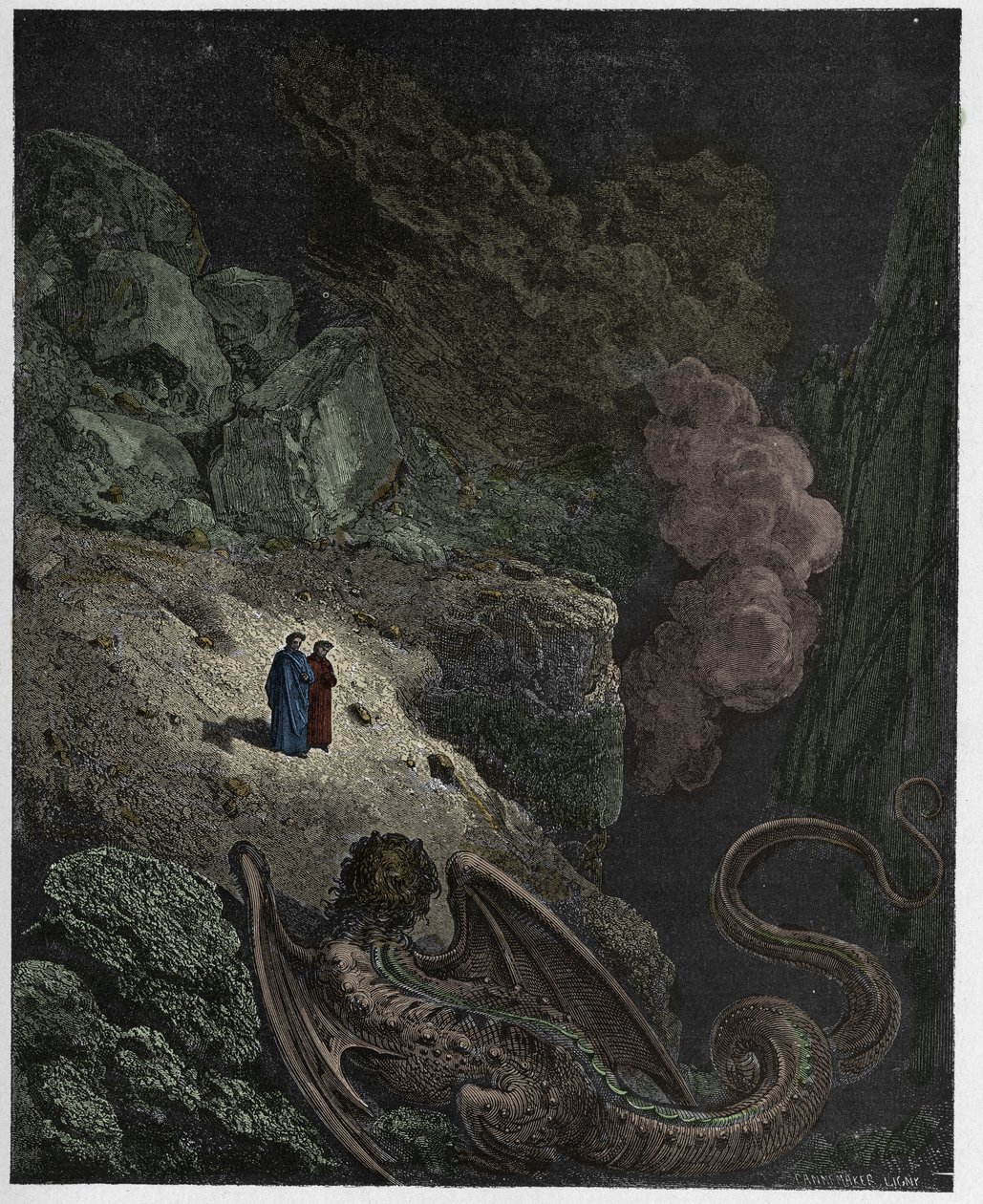Inferno, Chant 17 : Géryon, symbole de la tromperie, illustration de "La Divine Comédie" de Dante Alighieri, 1885 - Gustave Dore