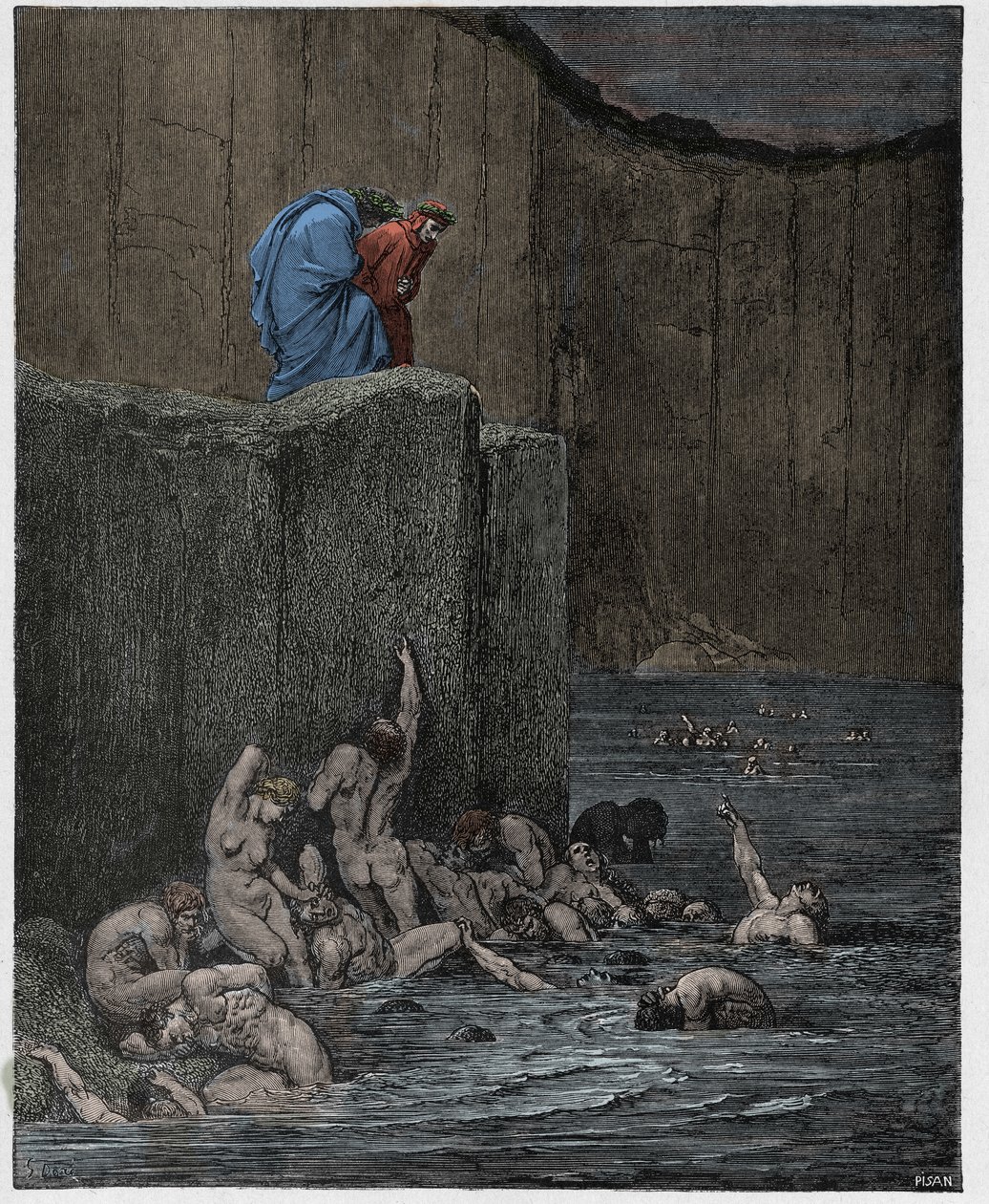 Enfer, Chant 18 : Les amants et les flatteurs dans le huitième cercle, illustration de "La Divine Comédie" de Dante Alighieri - Gustave Dore