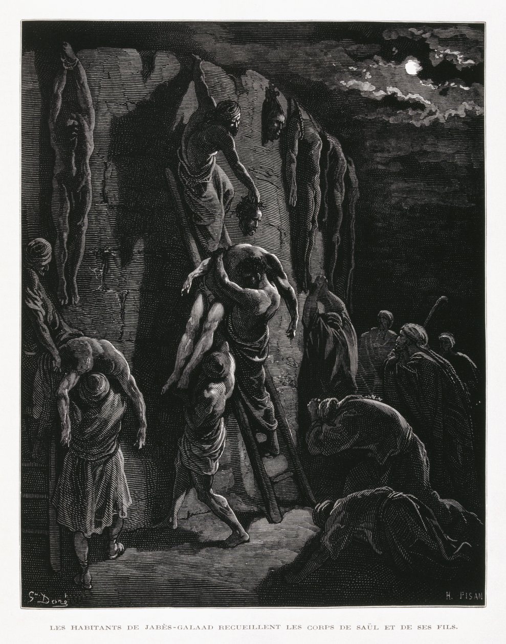 Les Jabesh-Gileadites récupèrent les corps de Saül et de ses fils, Illustration de la Bible de Doré - Gustave Dore