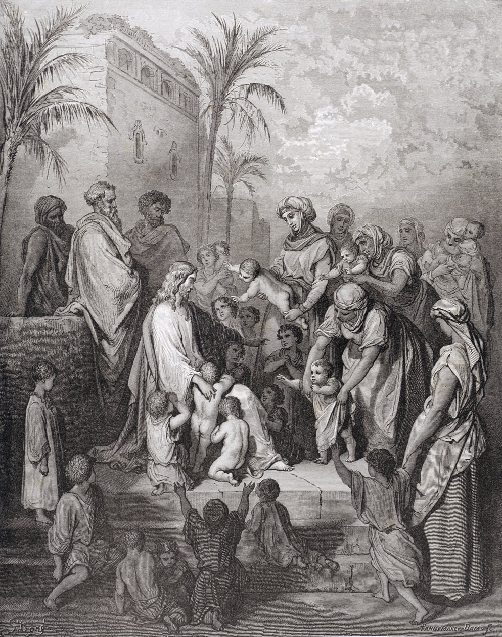 Jésus Bénissant les Enfants, gravé par Stéphane Pannemaker vers 1868 - Gustave Dore