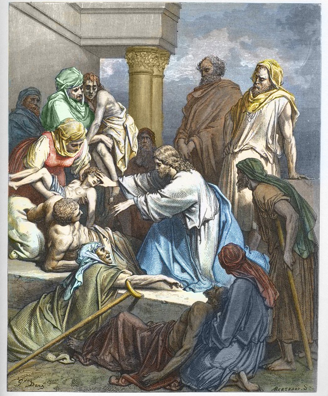 Jésus guérit les malades - gravure dans « La Bible illustrée » par Gustave Doré (1832-1883) - Gravure de « La Bible de Doré » - Gustave Dore