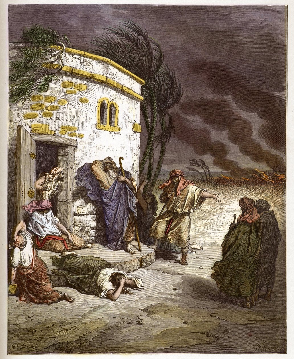 Job apprenant sa ruine - gravure dans "La Bible illustrée" par Gustave Doré (1832-1883) - Gravure de "La Bible de Doré" - Gustave Dore