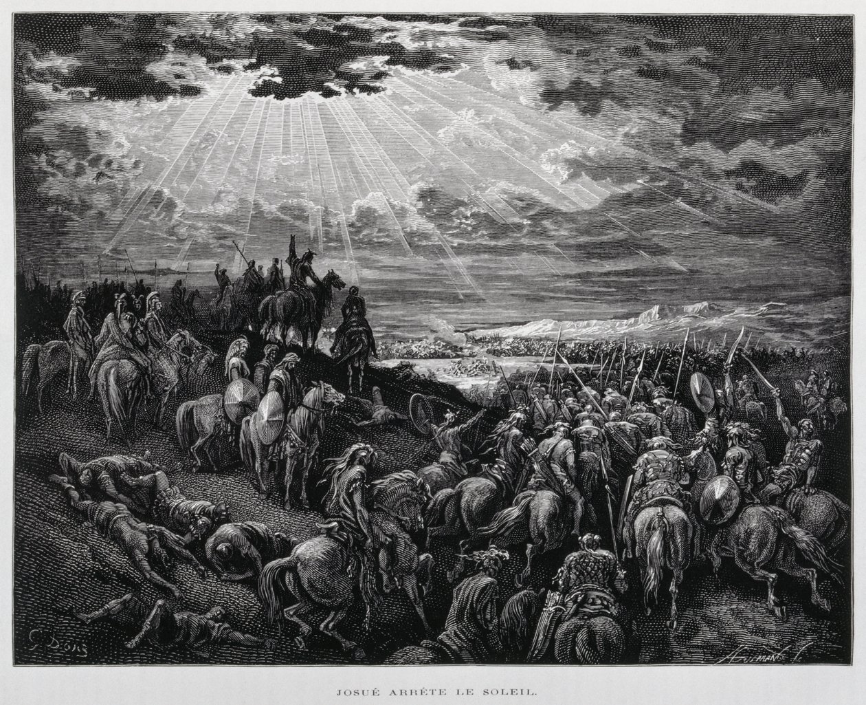 Josué arrête le soleil, Illustration de la Bible de Doré - Gustave Dore