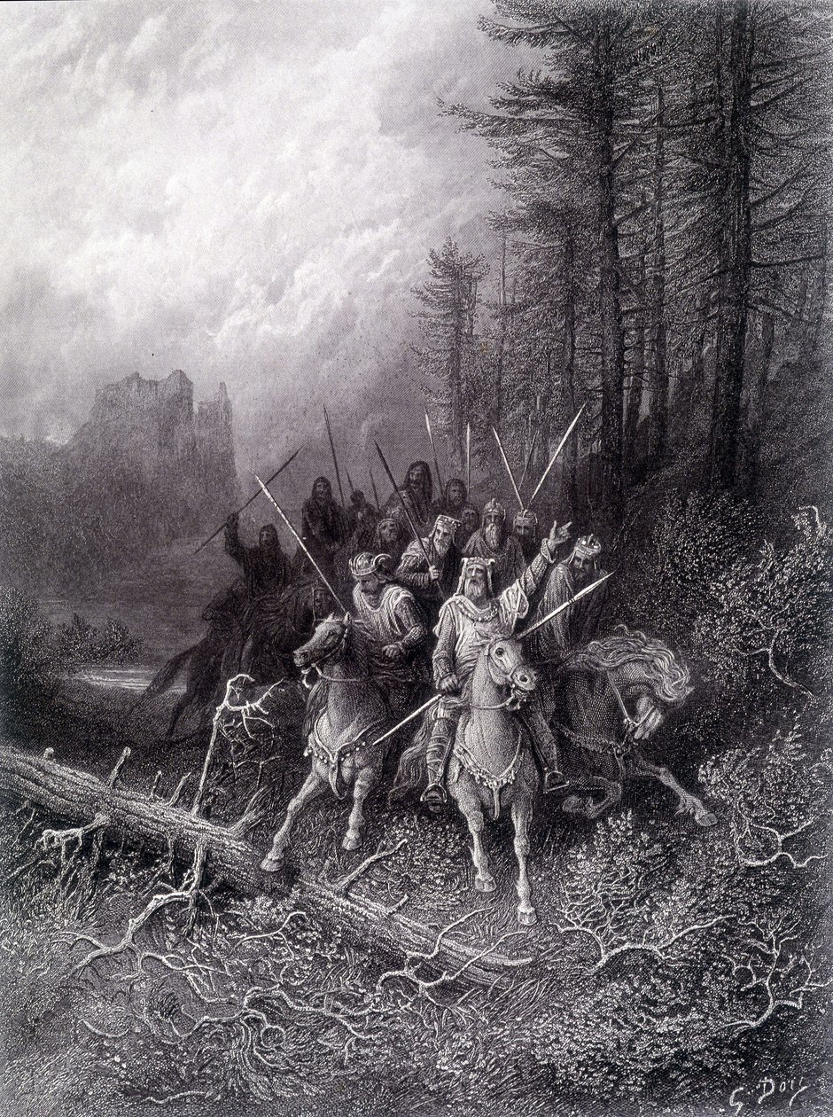 Le roi Arthur dans la forêt de Brocéliande (Cycle des Chevaliers de la Table Ronde) - dans "Viviane" par Alfred Tennyson, illustration de G. Doré - Gustave Dore