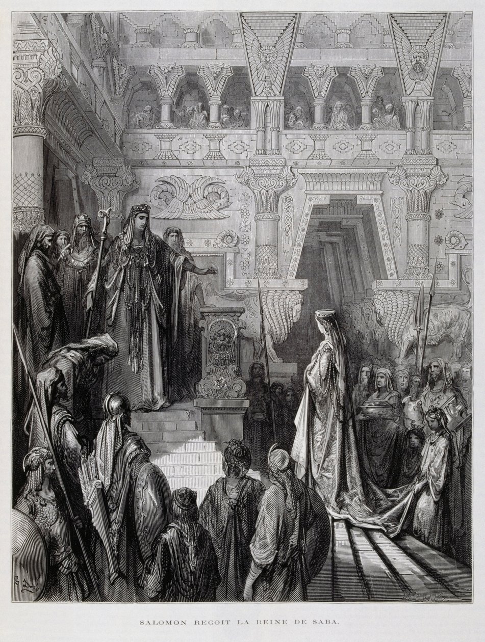 Le roi Salomon reçoit la reine de Saba, Illustration de la Bible de Doré - Gustave Dore