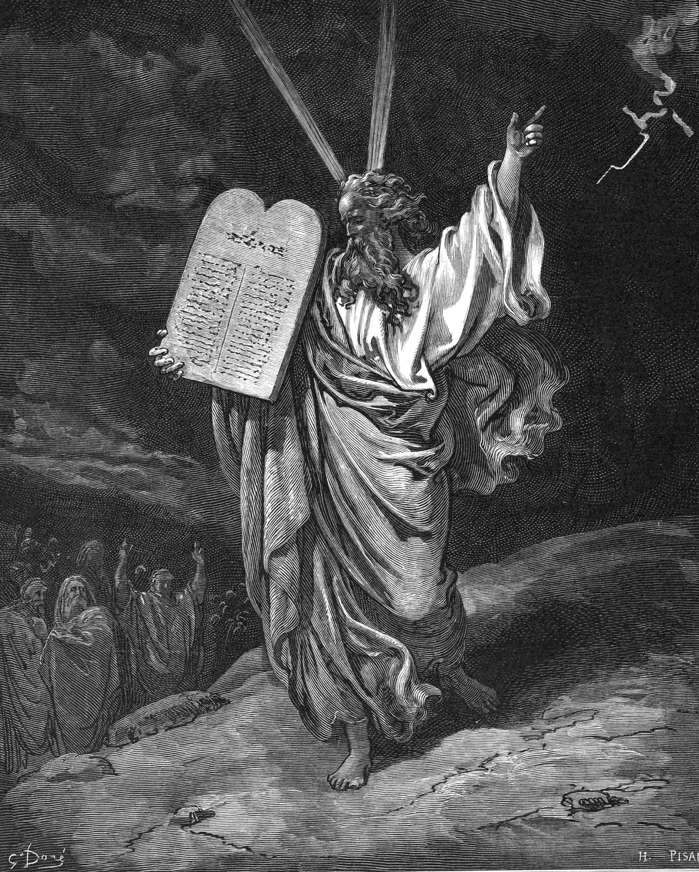 Moïse descendant du mont Sinaï avec les tables de la loi Dix Commandements, 1866 - Gustave Dore