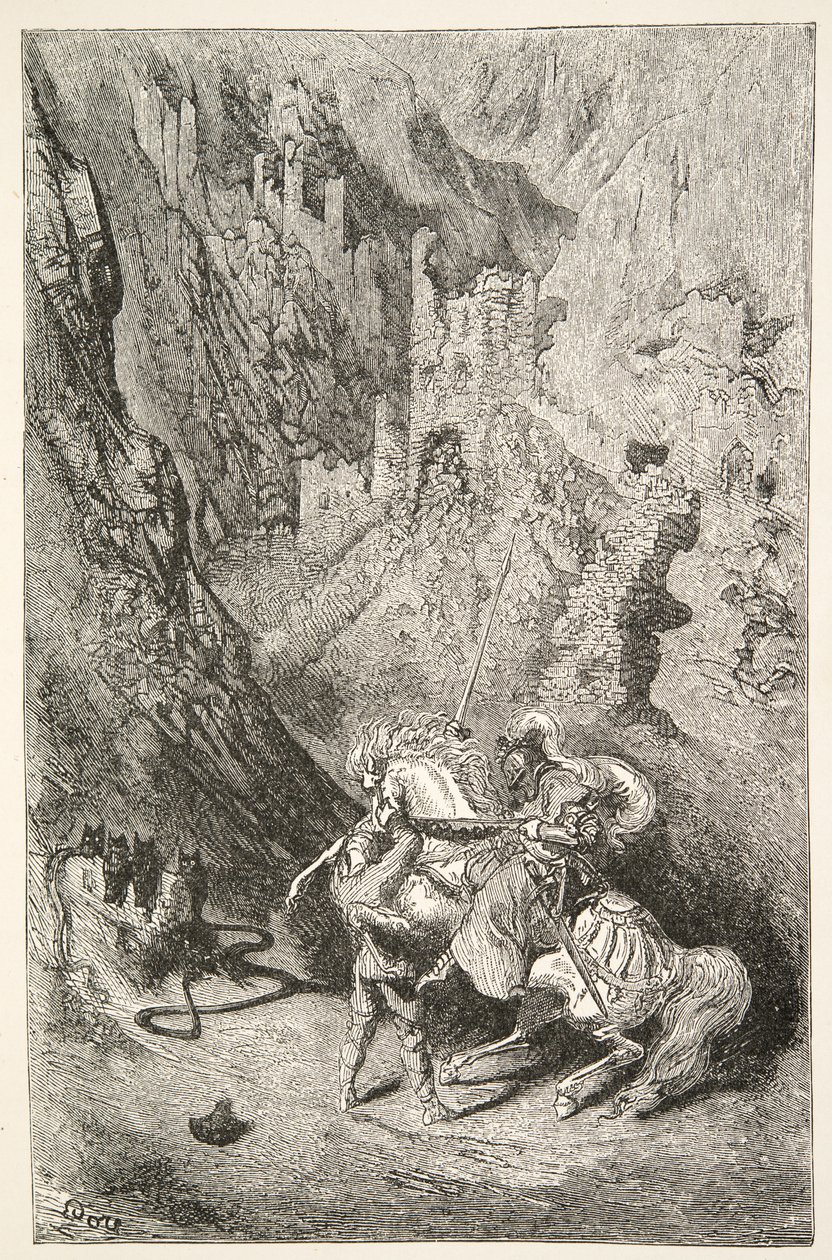 En Route vers la Chapelle Verte, des Histoires des Jours du Roi Arthur par Charles Henry Hanson, pub.1898 - Gustave Dore