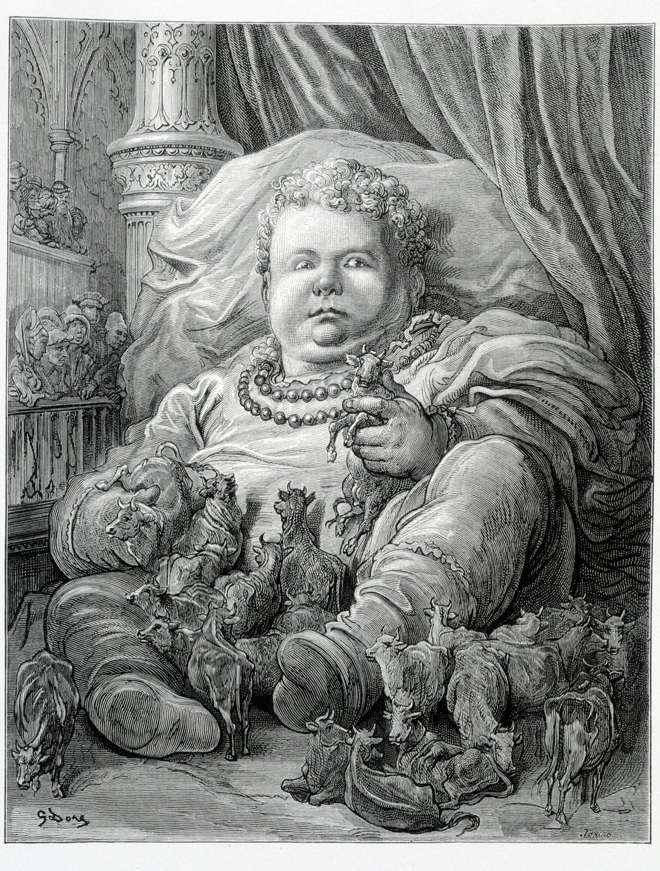 Pantagruel entoure des vaches - dans « Gargantua » par Rabelais, ill. Gustave Doré - Gustave Dore