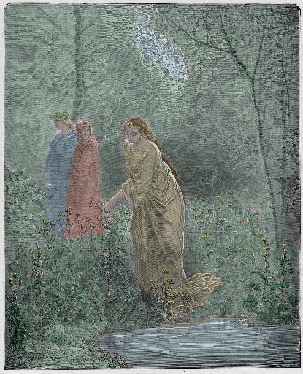 Purgatoire, Chant 27 : Le rêve de Dante de Leah dans le pré, illustration de "La Divine Comédie" par Dante Alighieri, 1885 - Gustave Dore