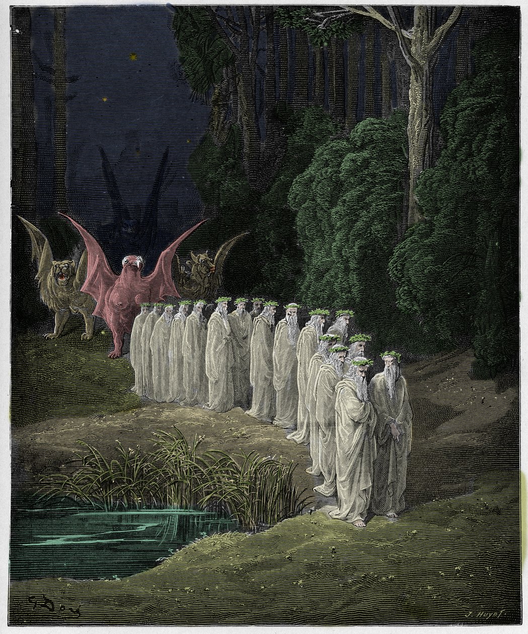 Purgatoire, Chant 29 : Les 24 anciens dans la procession apocalyptique, illustration de "La Divine Comédie" de Dante Alighieri - Gustave Dore