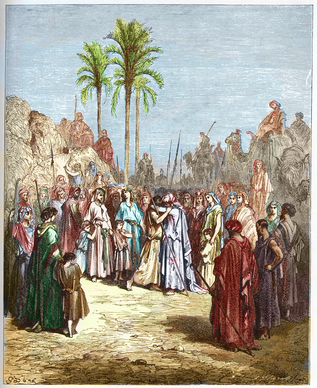 Réconciliation entre Jacob et Ésaü - Réconciliation de Jacob et Ésaü Genèse, XXXIII, 4 - gravure de 