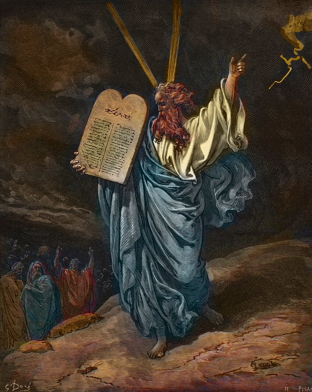 Représentation de Moïse avec les nouvelles Tables de la Loi sur le mont Sinaï - gravure par Gustave Doré (1832-1883) - coloration ultérieure - Gustave Dore