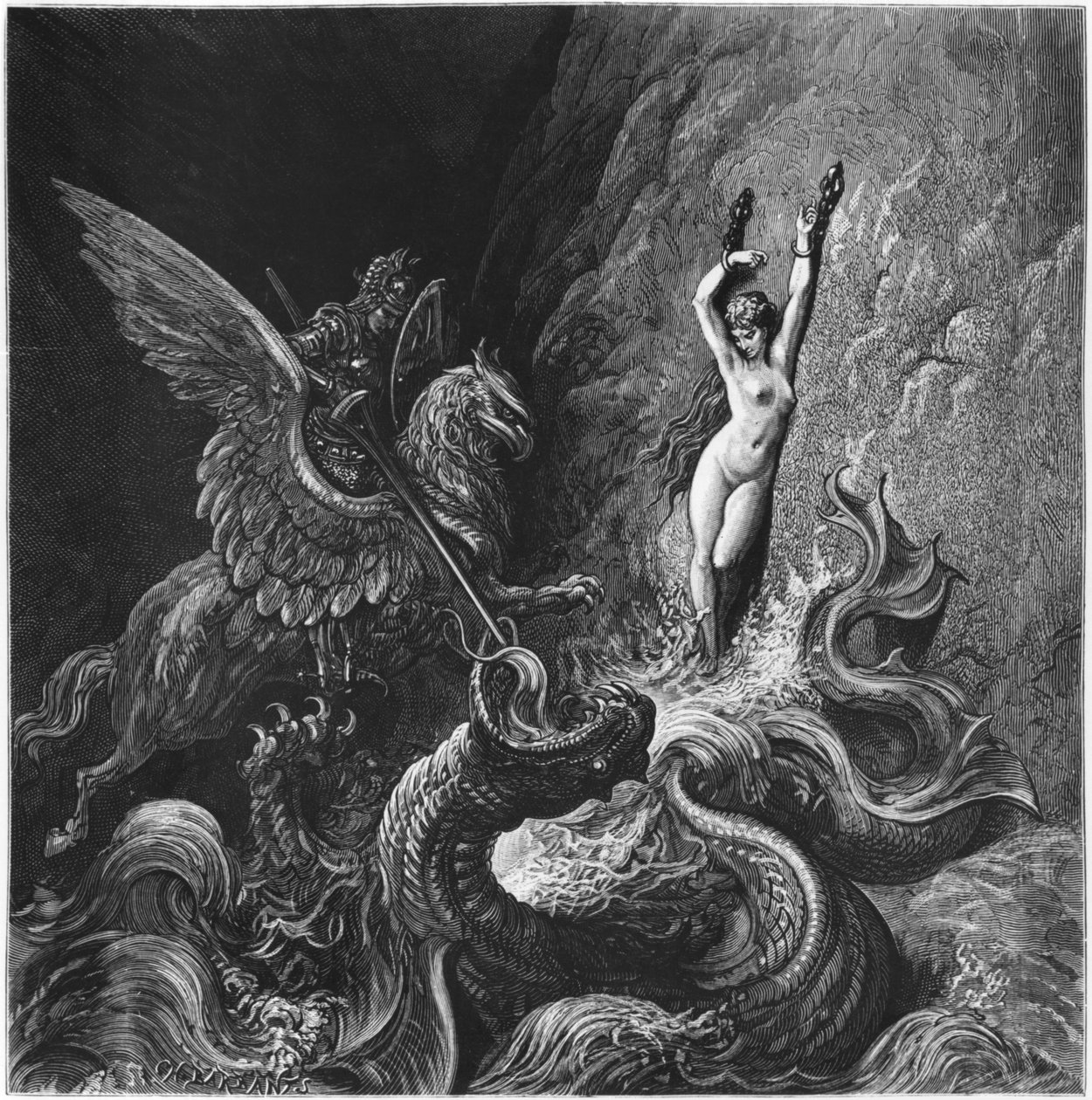 Ruggiero sauvant Angelica, illustration du Chant X de 