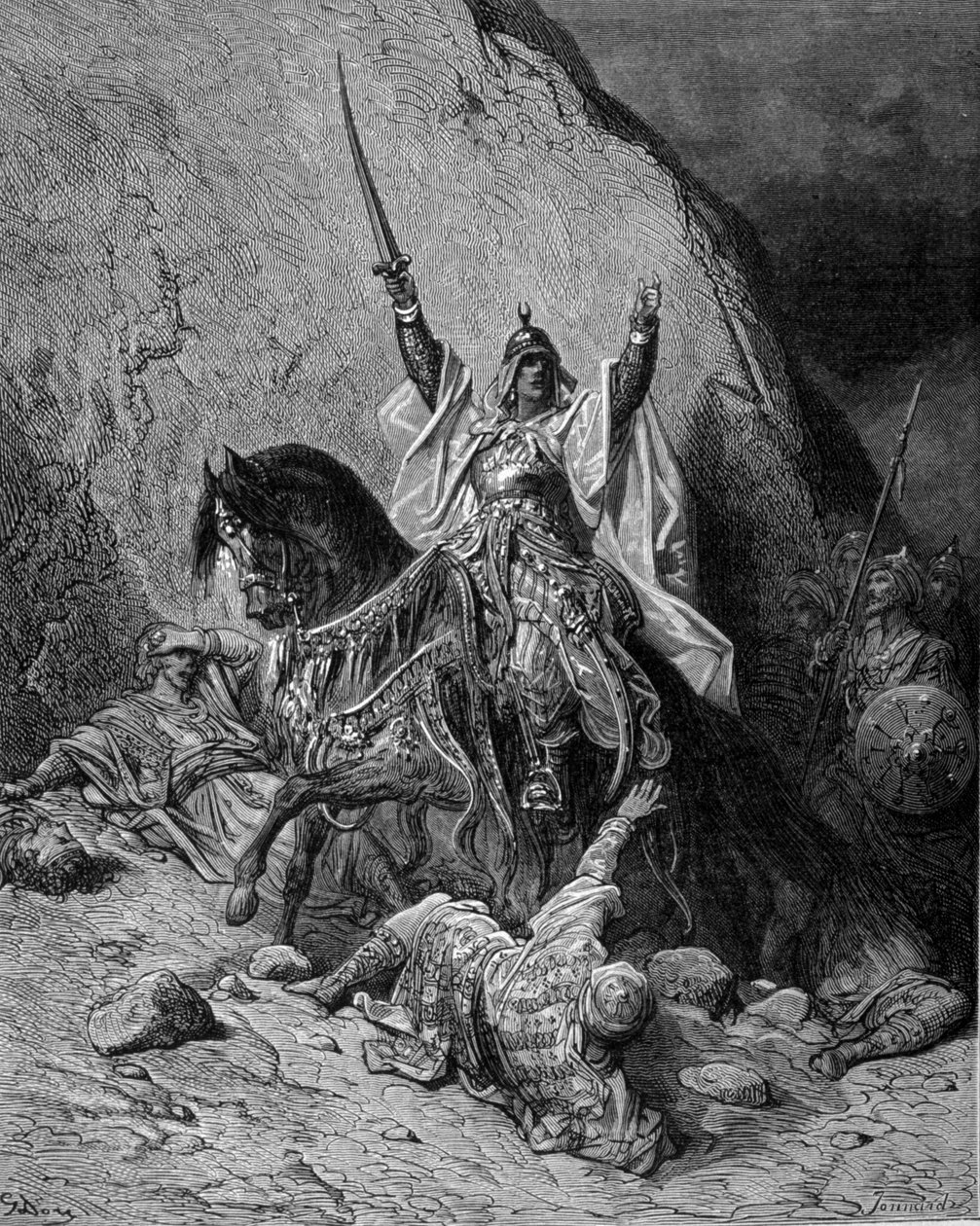 Saladin (1138-1193) (Salah al Din Yusuf al-Ayyubi (al Ayyubi) à la tête de ses troupes contre les croisés - gravure de Gustave Doré - Gustave Dore