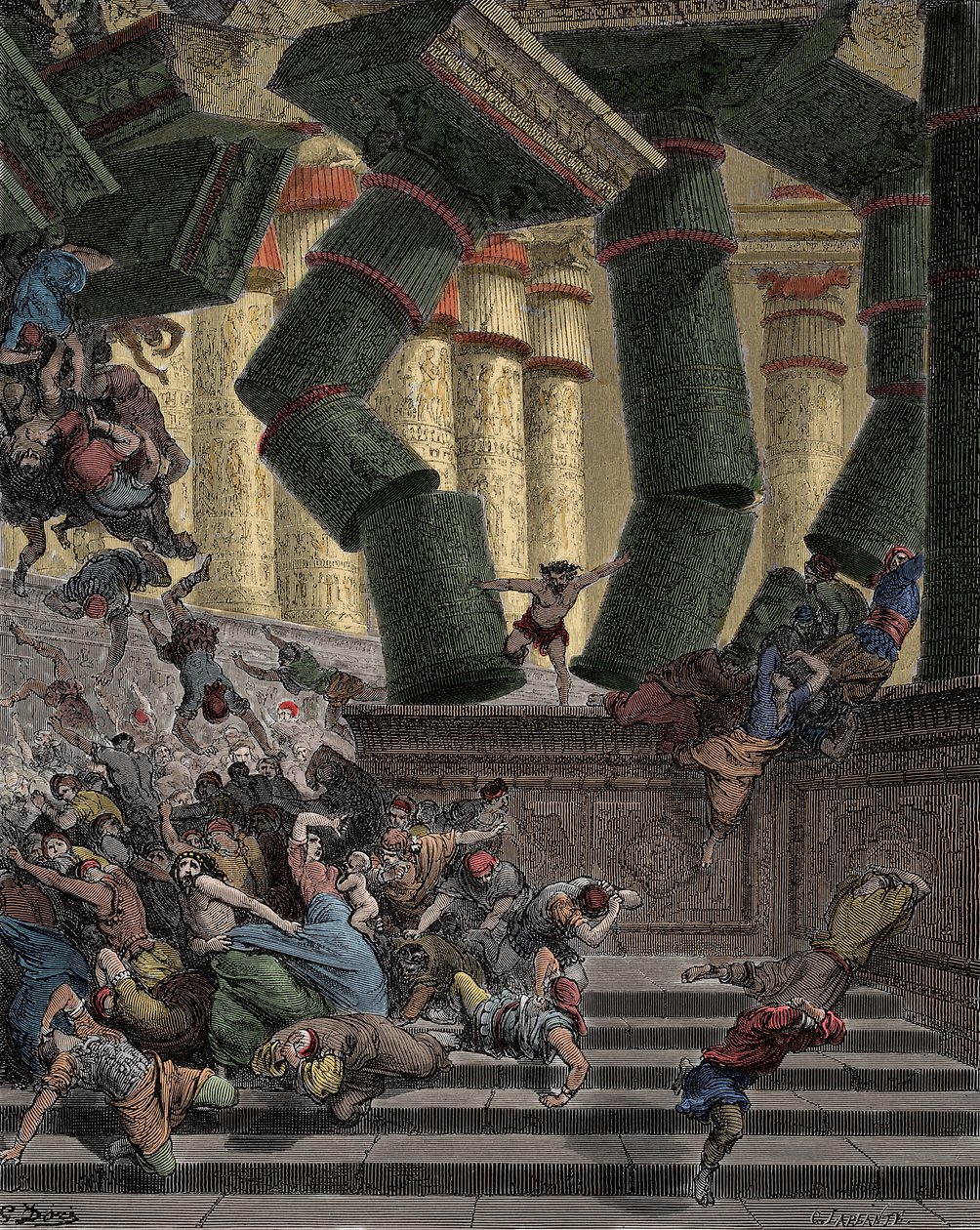 Samson détruisant le Temple de Dagon Gravure par Gustave Doré (1832-1883) - Gustave Dore