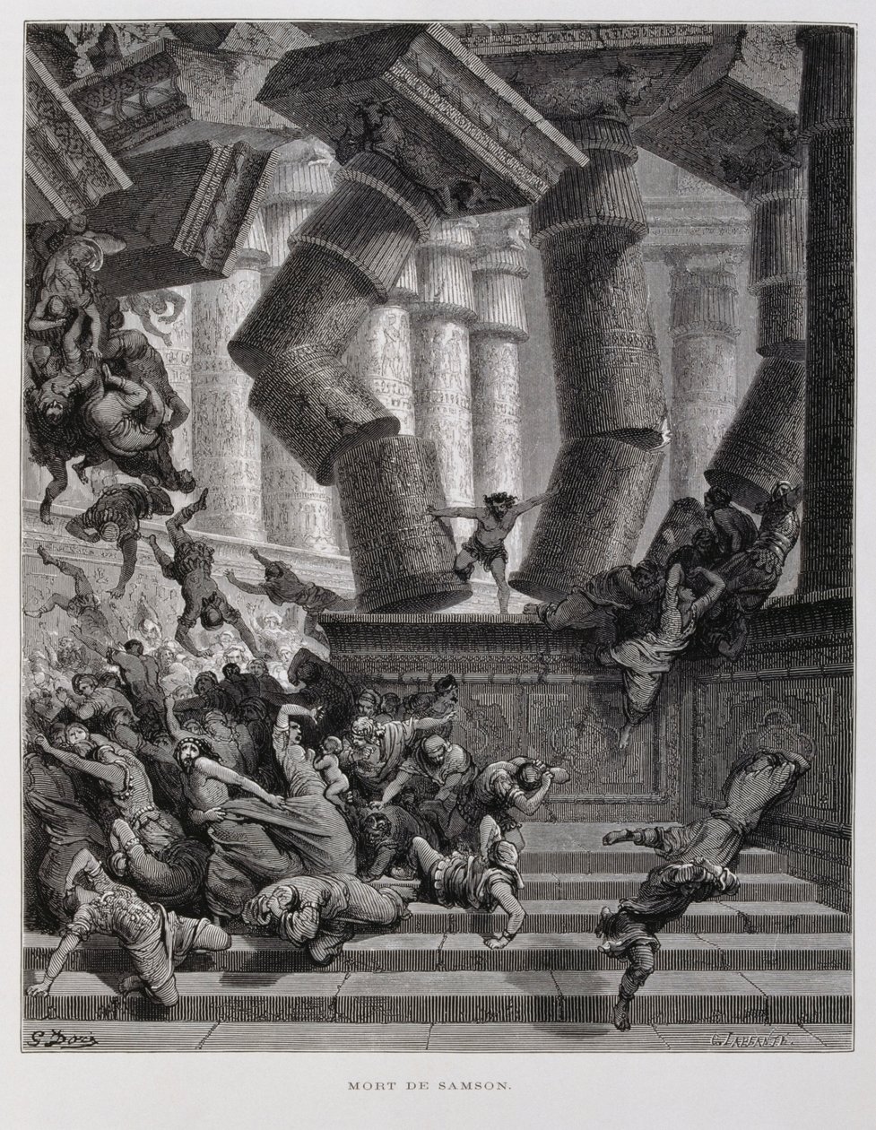 Samson détruit le temple de Baal, Illustration de la Bible de Doré - Gustave Dore
