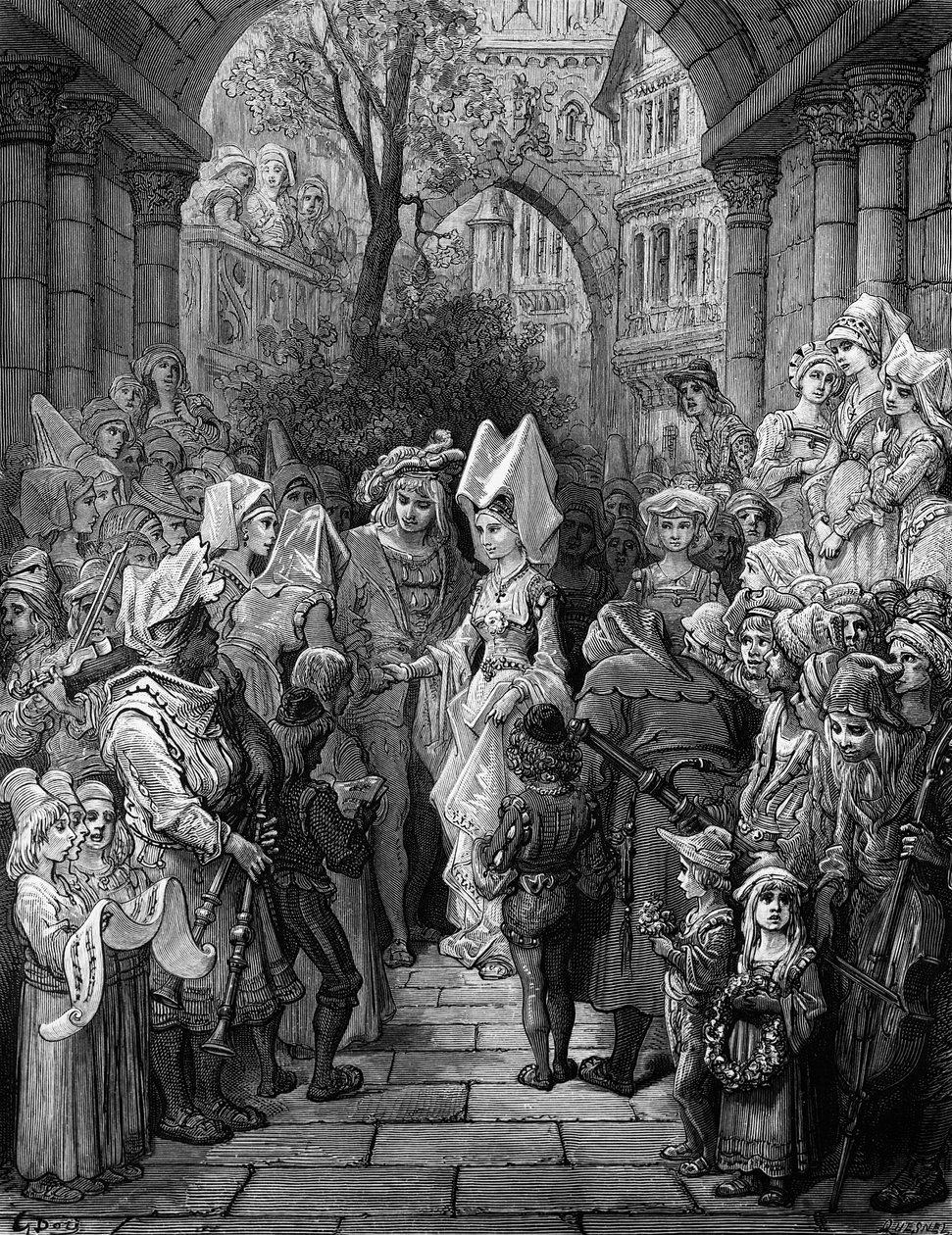 La mariée et le marié entrant dans la salle, scène de 