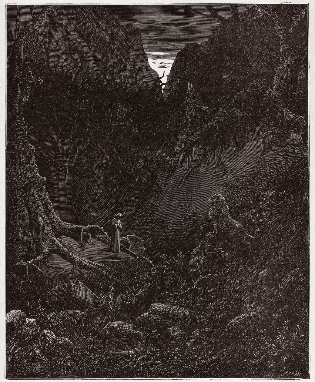 La Divine Comédie, Enfer, Chant 1: Le lion confronte soudainement Dante - Illustration de Gustave Doré - Gustave Dore