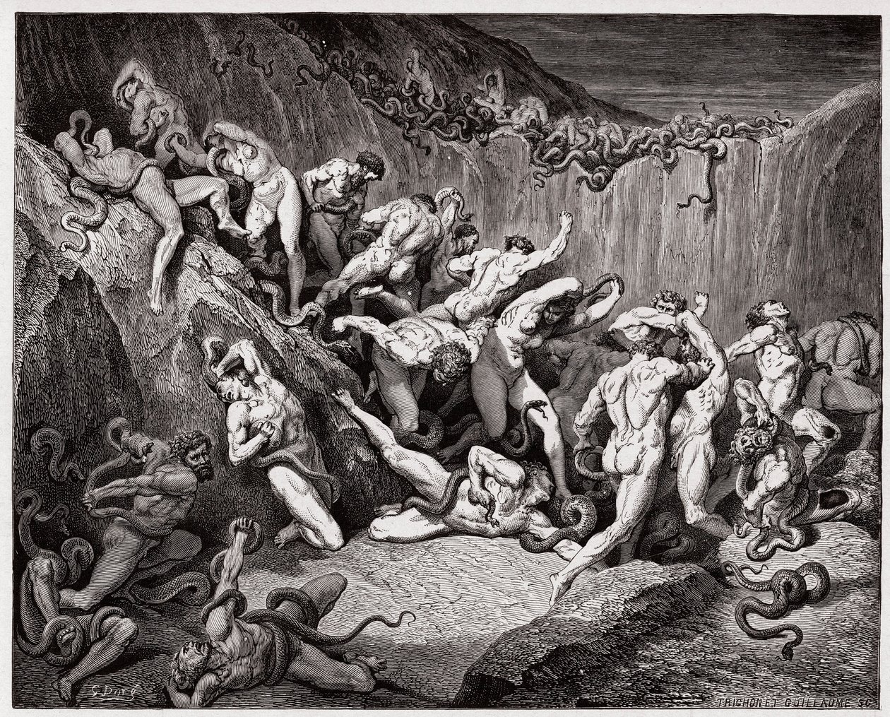 La Divine Comédie, Inferno, Chant 24 : Les voleurs tourmentés par des serpents - par Dante Alighieri (1265-1321) - Illustration de Gustave Doré (1832-1883). - Gustave Dore