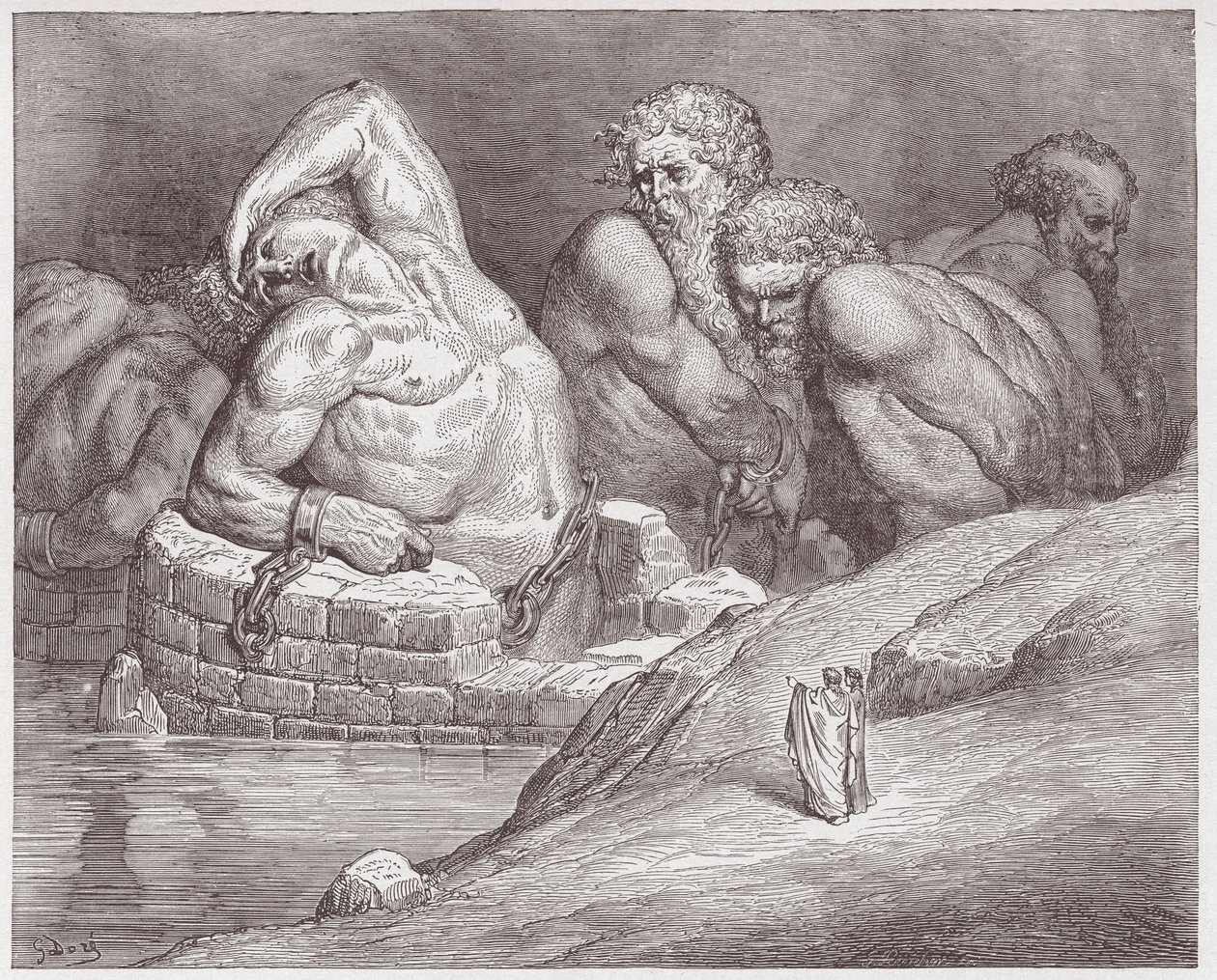 La Divine Comédie, Inferno, Chant 31 : Éphialtès enchaîné parmi les géants - par Dante Alighieri (1265-1321) - Illustration de Gustave Doré (1832-1883). - Gustave Dore