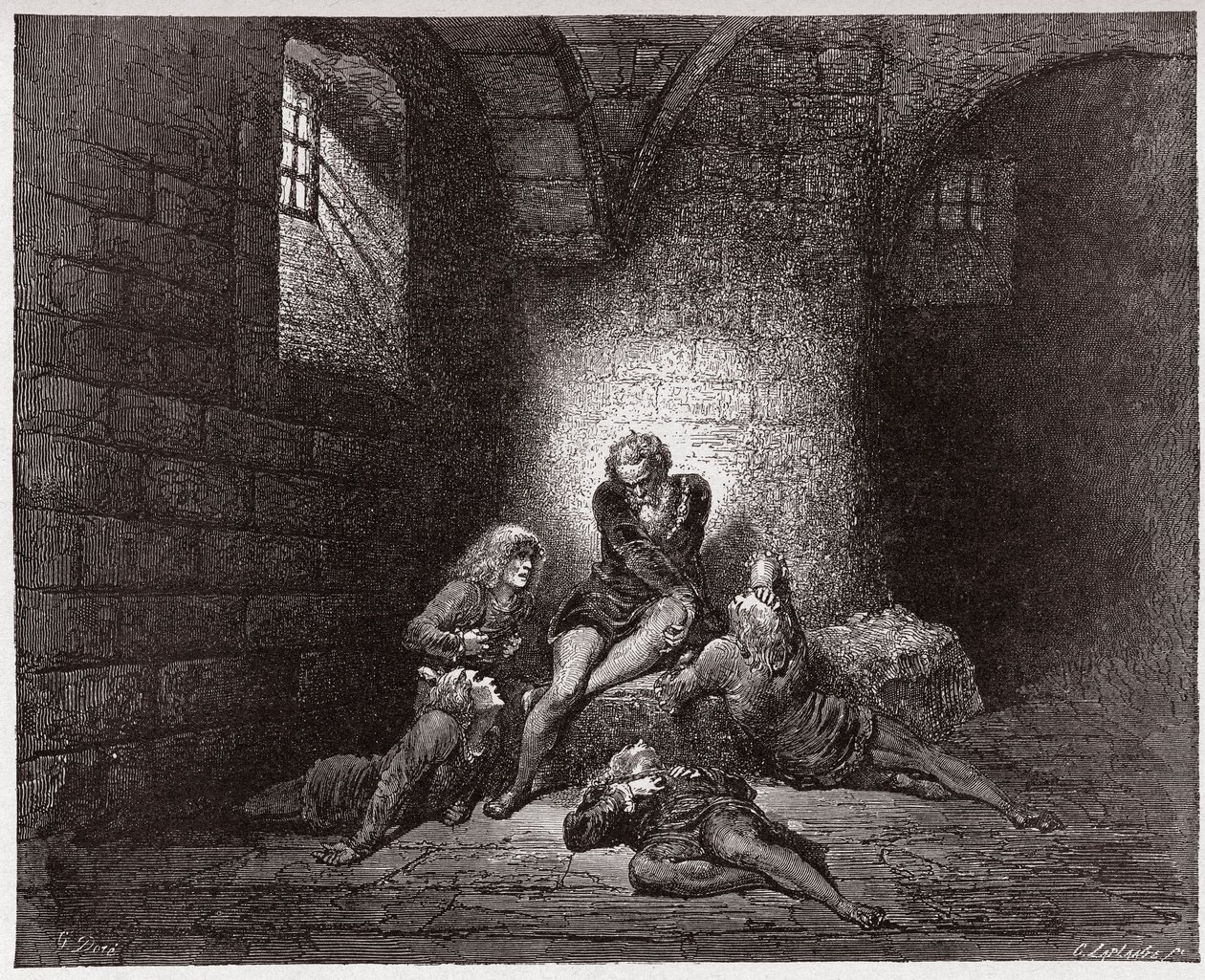 La Divine Comédie, Inferno, Chant 33 : Ugolin et ses fils emmurés et affamés - par Dante Alighieri (1265-1321) - Illustration de Gustave Doré (1832-1883). - Gustave Dore