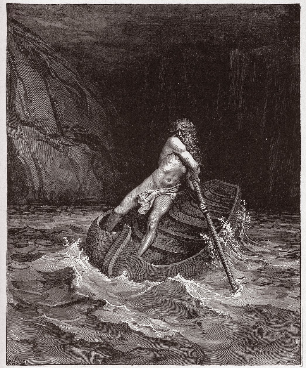 La Divine Comédie, Inferno, Chant 3 : Charon sur le fleuve Achéron - par Dante Alighieri (1265-1321) - Illustration par Gustave Doré (1832-1883) - Gustave Dore