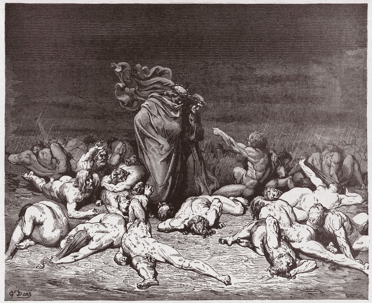 La Divine Comédie, Inferno, Chant 6 : Les gourmands battus par la pluie éternelle - par Dante Alighieri (1265-1321) - Illustration par Gustave Doré (1832-1883) - Gustave Dore
