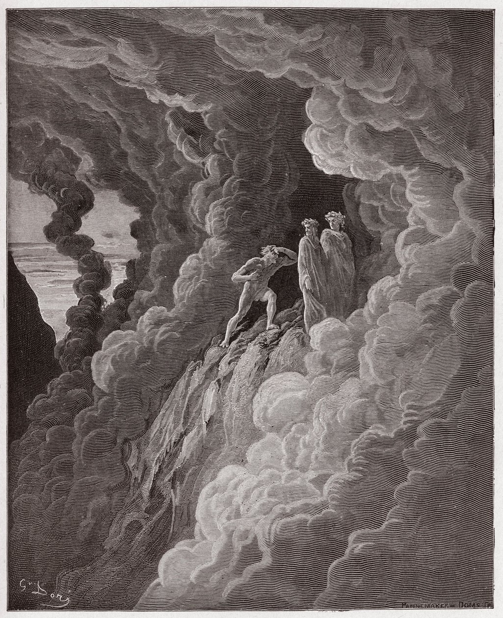 La Divine Comédie, Purgatoire, Chant 16 : Marco Lombardo suit les poètes à travers la fumée - par Dante Alighieri - Illustration de Gustave Doré - Gustave Dore