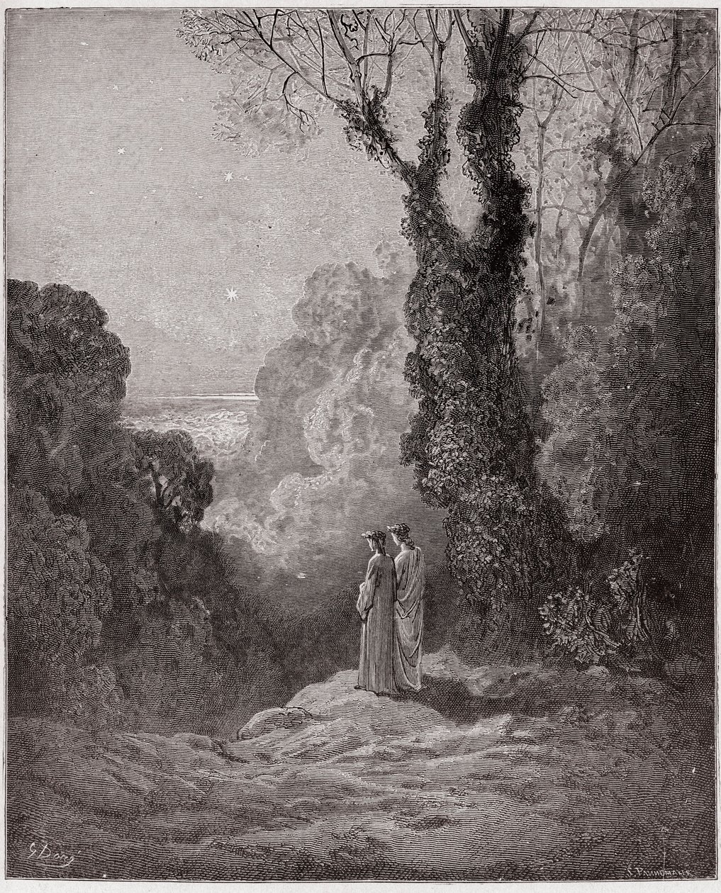 La Divine Comédie, Purgatorio, Chant 1 : Les poètes contemplent la beauté de Vénus dans le ciel du matin - par Dante Alighieri (1265-1321) - Illustration par Gustave Doré (1832-1883) - Gustave Dore